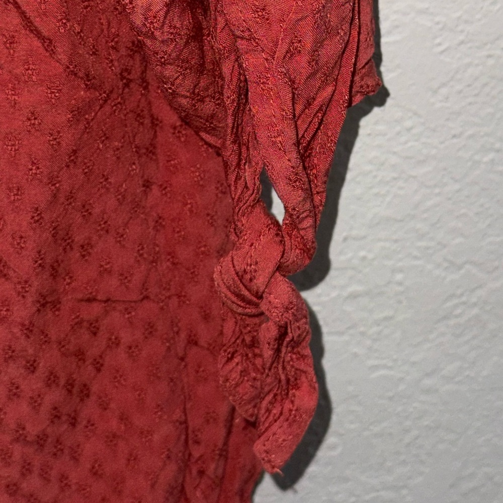 Women's Rust Orange Swiss Dot Blouse Smocked Neckline XL Boho Cottagecore Rustic - Picture 5 of 7